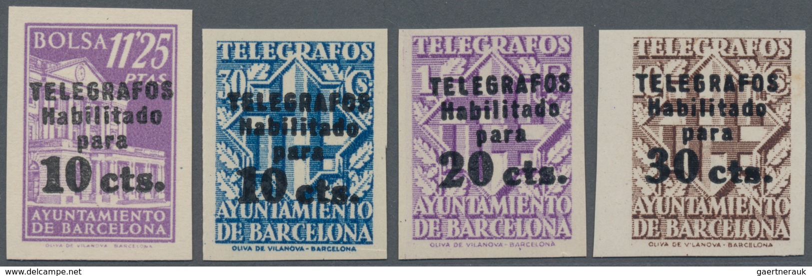 Spanien - Zwangszuschlagsmarken Für Barcelona: TELEGRAPH STAMPS: 1942/45, Provisional Issue Complete - War Tax
