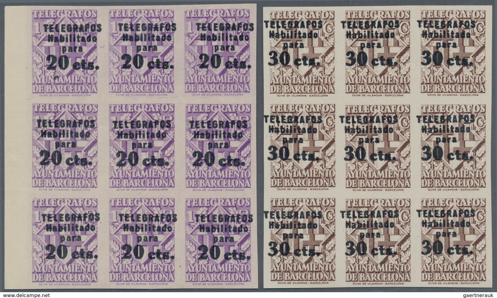 Spanien - Zwangszuschlagsmarken Für Barcelona: TELEGRAPH STAMPS: 1942/45, Provisional Issue Complete - War Tax