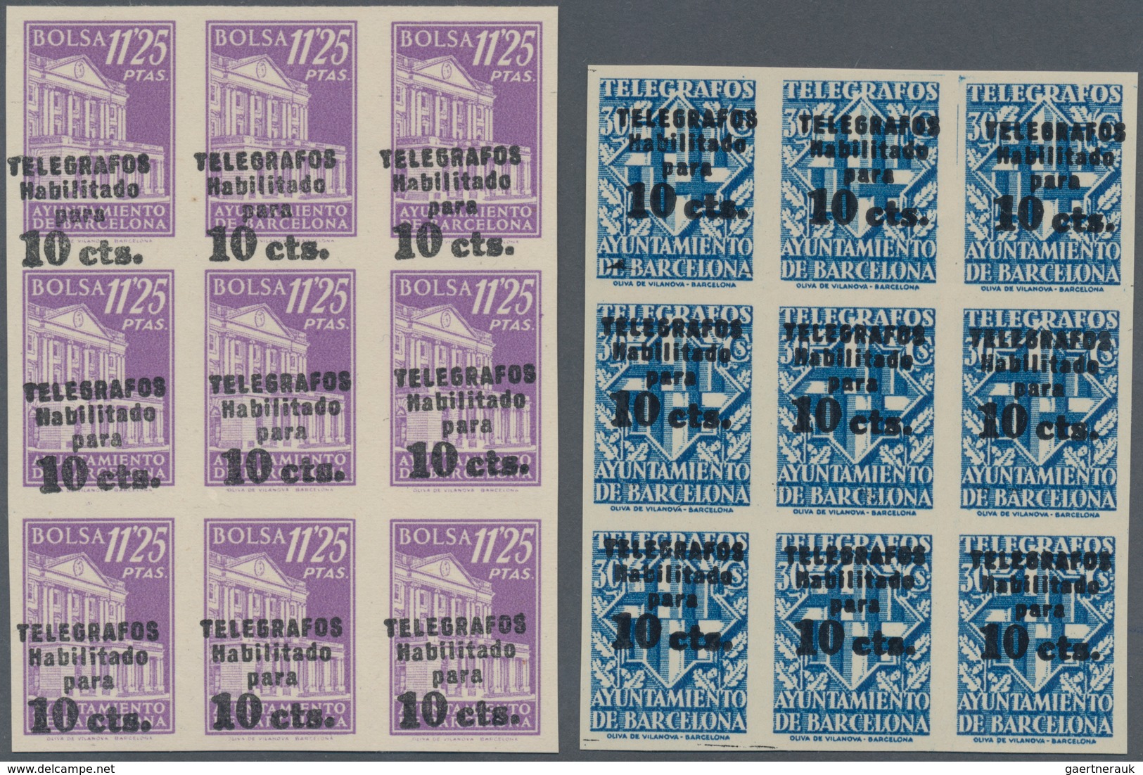 Spanien - Zwangszuschlagsmarken Für Barcelona: TELEGRAPH STAMPS: 1942/45, Provisional Issue Complete - Oorlogstaks