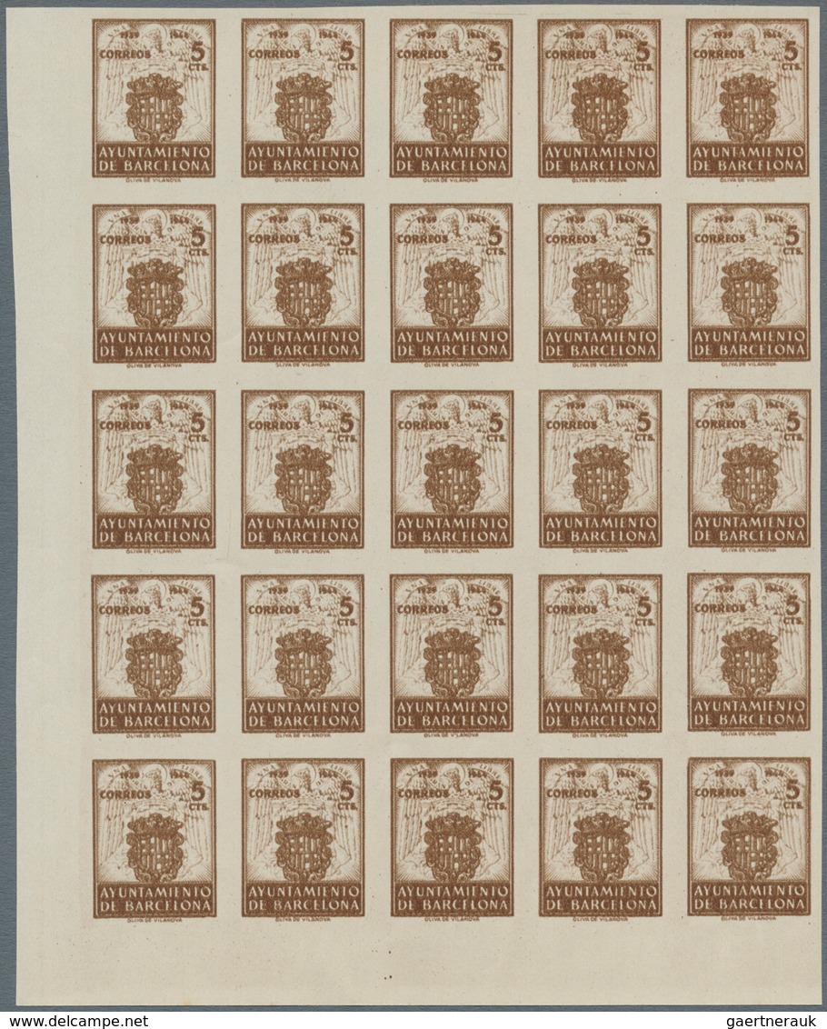 Spanien - Zwangszuschlagsmarken Für Barcelona: 1944, Coat Of Arms Complete Set Of Five 5c. Stamps In - War Tax