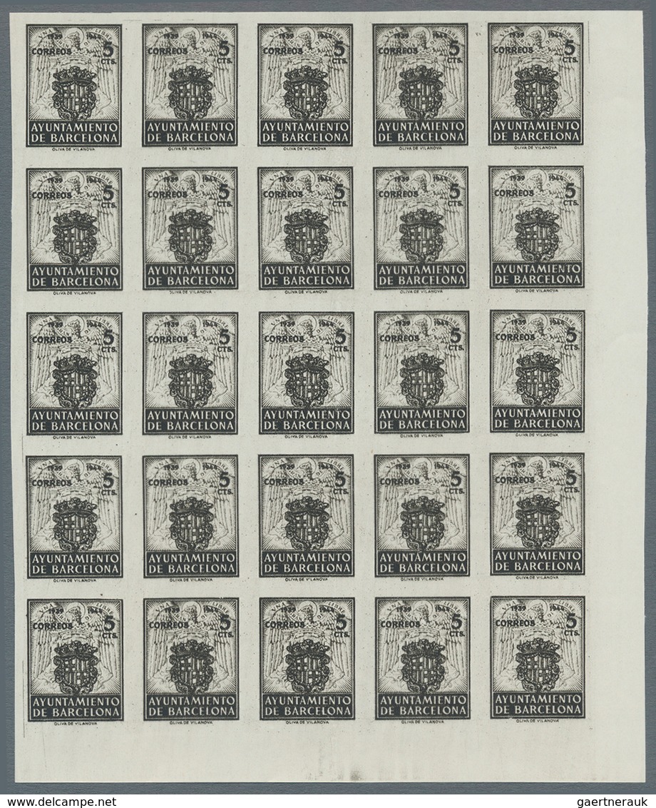 Spanien - Zwangszuschlagsmarken Für Barcelona: 1944, Coat Of Arms Complete Set Of Five 5c. Stamps In - Oorlogstaks