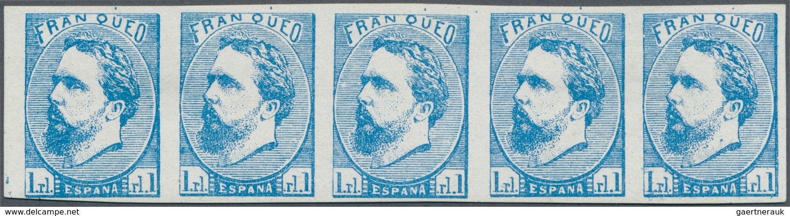 Spanien - Carlistische Post: 1873, Carlist Posts 1 Real Blue, A Left Margin Horizontal Strip Of Five - Carlisten