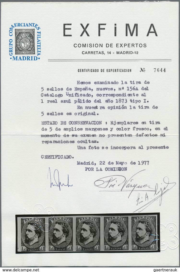 Spanien - Carlistische Post: 1873, Carlist Posts 1 Real Blue, A Left Margin Horizontal Strip Of Five - Carlists