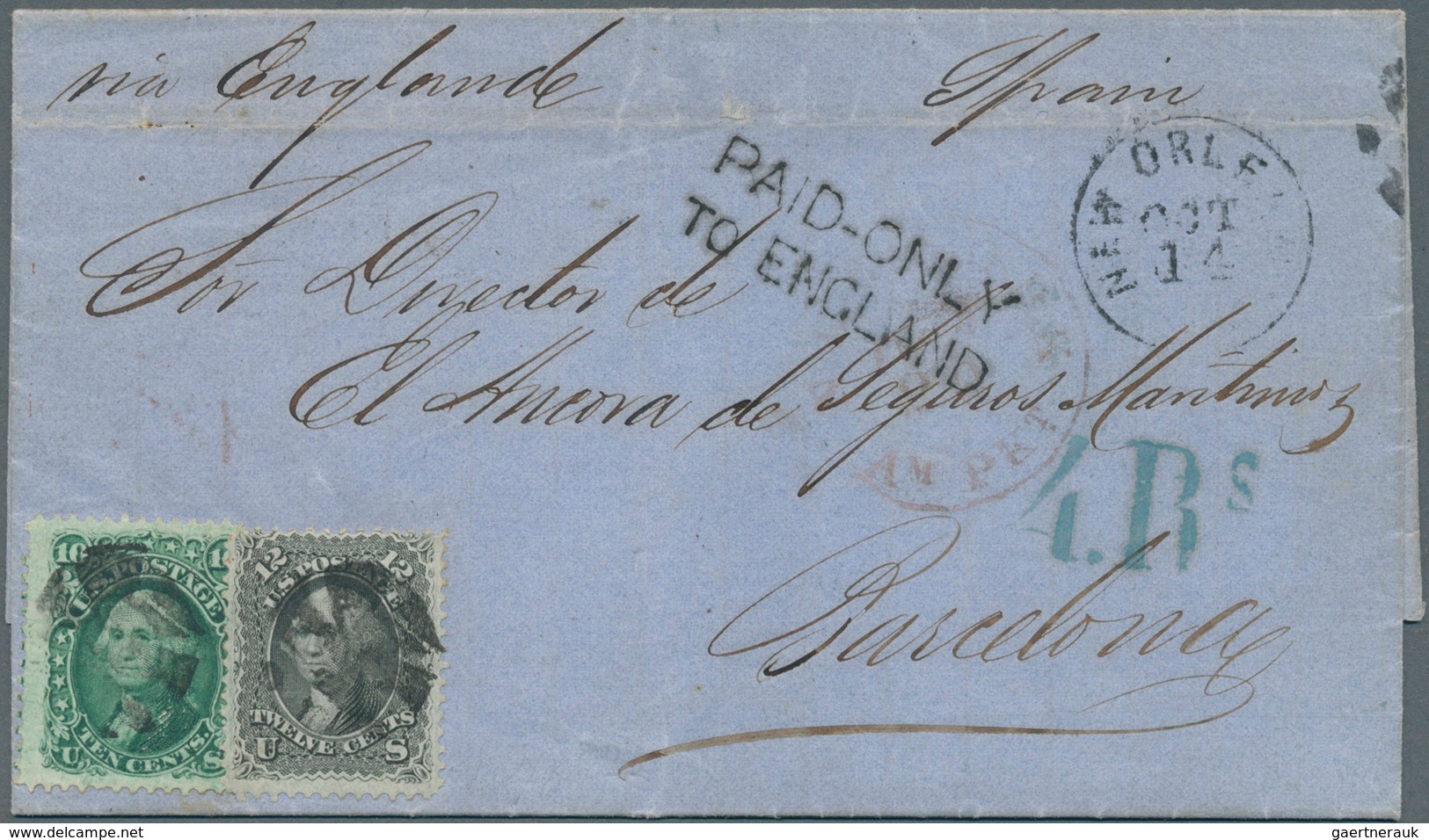 Spanien - Besonderheiten: 1866, Letter From USA With 10 C. Green And 12 C. Black (Scott 68,69) From - Other & Unclassified