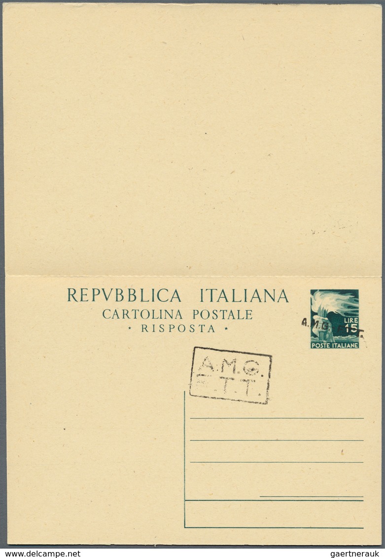 Triest - Zone A - Ganzsachen: 1950. Italian Paid Reply Postal Card 15/15 L Green With Type II Overpr - Marcofilie