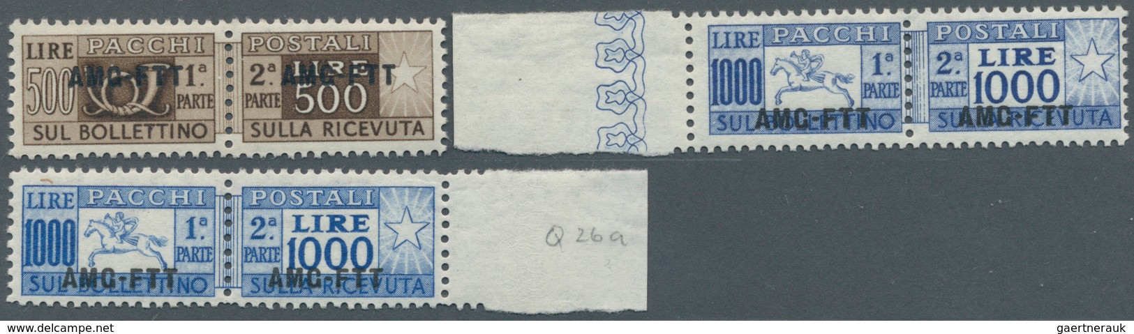 Triest - Zone A - Paketmarken: 1949/1954, 1l. To 1000l., Set Of 15 Stamps (incl. 1000l. In Both Perf - Postal And Consigned Parcels