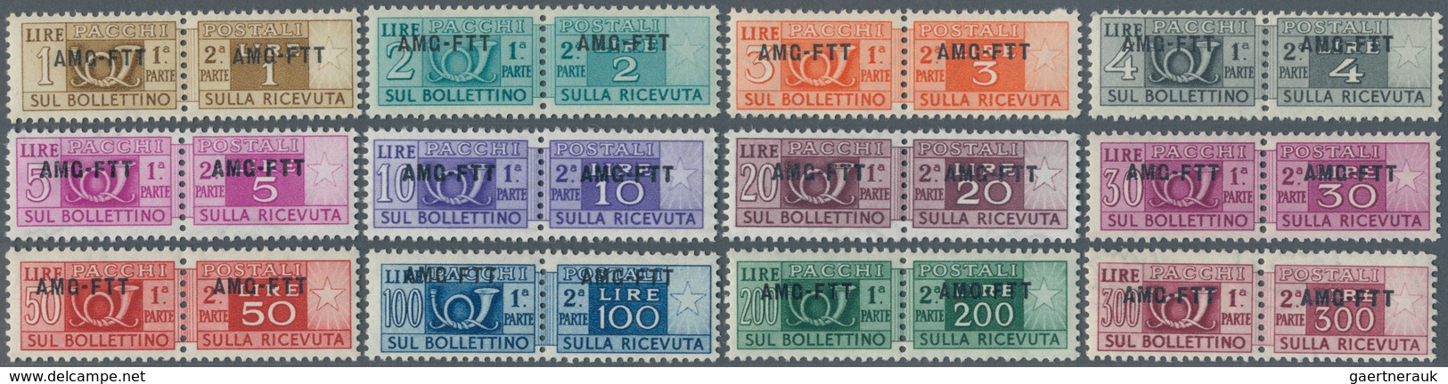 Triest - Zone A - Paketmarken: 1949/1954, 1l. To 1000l., Set Of 15 Stamps (incl. 1000l. In Both Perf - Postal And Consigned Parcels