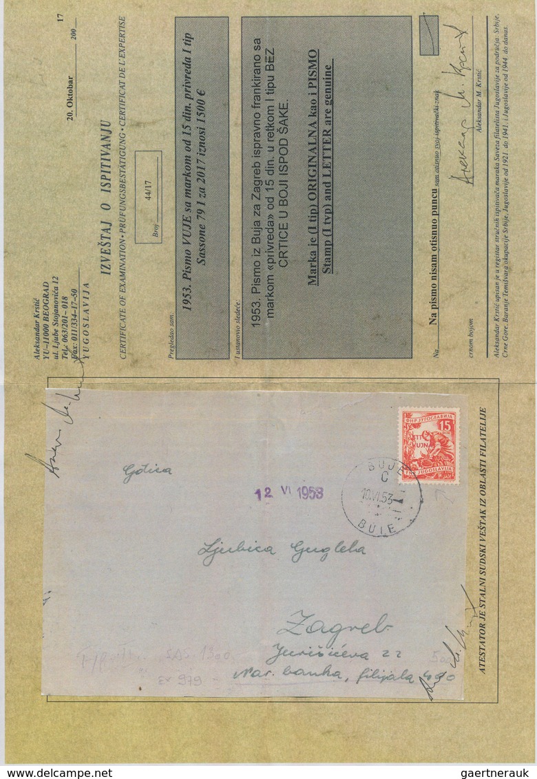 Triest - Zone B: 1953, 15din. Red, Type II, Single Franking On Commercial Cover From "BUJE 10.VI.53" - Mint/hinged