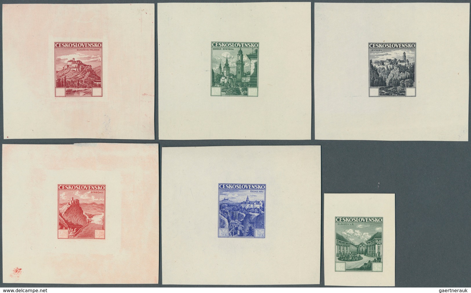 Tschechoslowakei: 1936/1937. Lot Of 10 Epreuves D'artiste For The Complete Definitives Landscapes Se - Ongebruikt