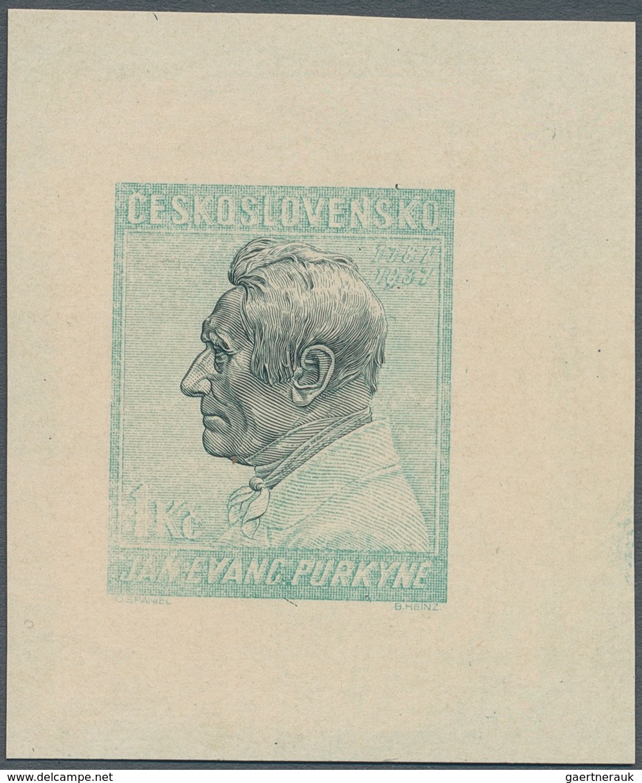 Tschechoslowakei: 1937, 1 K J.E. Purkyne (Scientist), Two Color Artists Proove (light Green And Blac - Unused Stamps