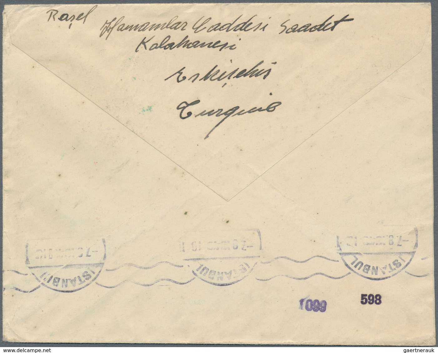 Türkei: 1940, INTERCEPTED MAIL: Turkey, 10 K Grey-blue "balkan Pact", Single Franking On Cover From - Other & Unclassified