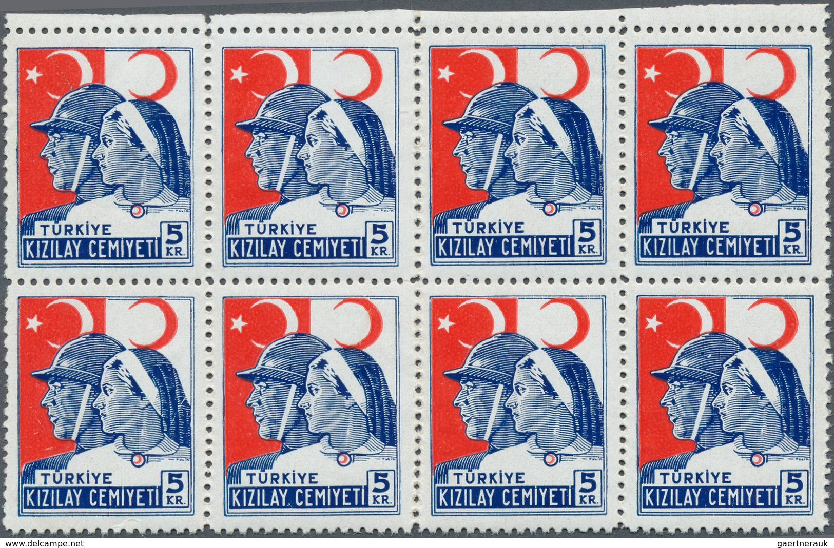 Türkei - Zwangszuschlagsmarken für den Roten Halbmond: 1944, Complete set of 7 values in mint never