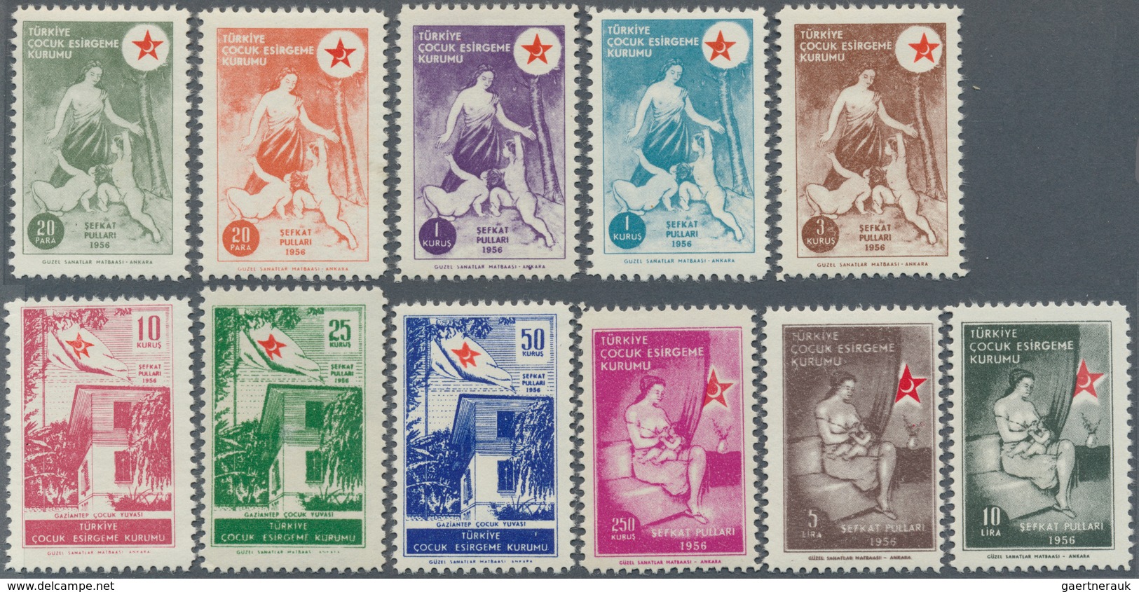 Türkei - Zwangszuschlagsmarken Für Den Roten Halbmond: 1956, Complete Set Of 11 Values "Nurse And Ch - Charity Stamps