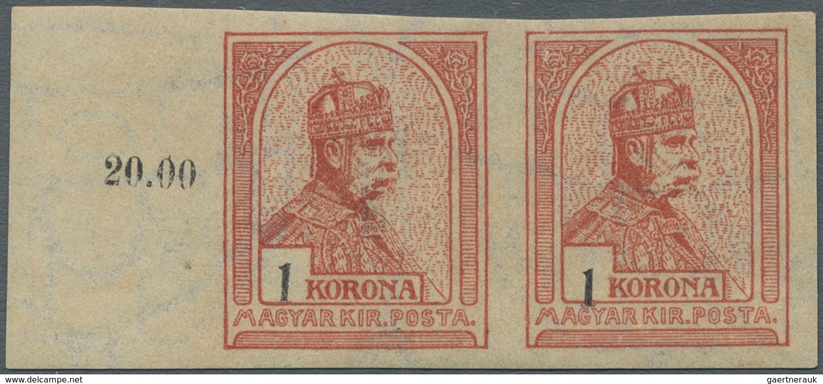 Ungarn: 1900, 1 Kr King Franz Josef Red With Black Digitals, Horizontal Pair, Inperforated, From The - Covers & Documents