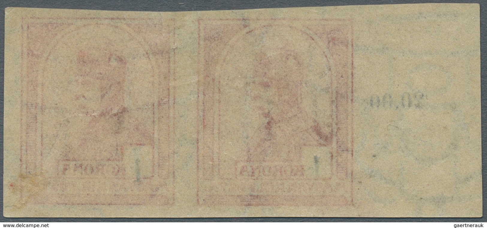 Ungarn: 1900, 1 Kr King Franz Josef Red With Black Digitals, Horizontal Pair, Inperforated, From The - Covers & Documents