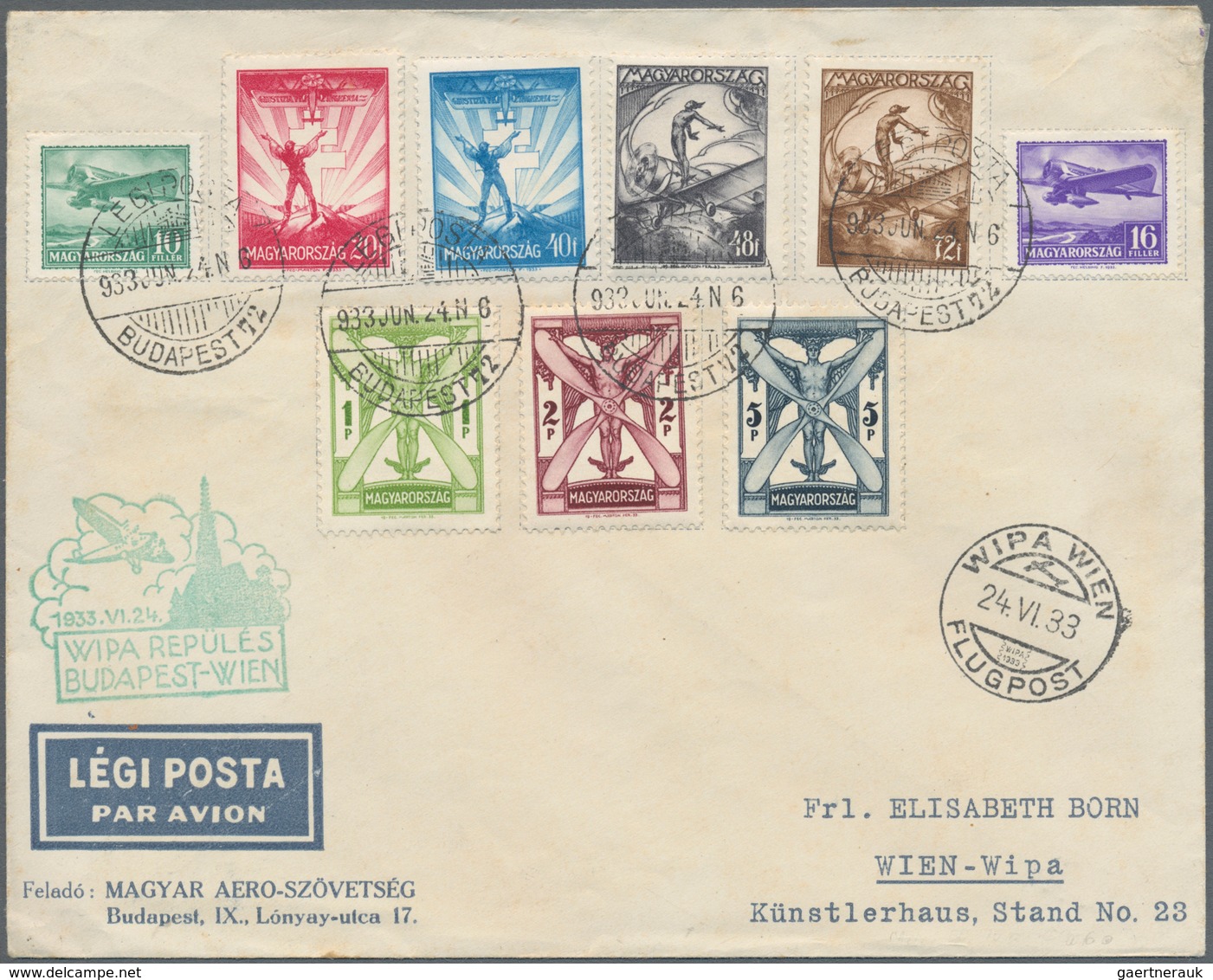 Ungarn: 1933. Hungarian Aero Society Envelope, Inscribed "LEGI POSTA/PAR AVION", Addressed To Vienna - Covers & Documents