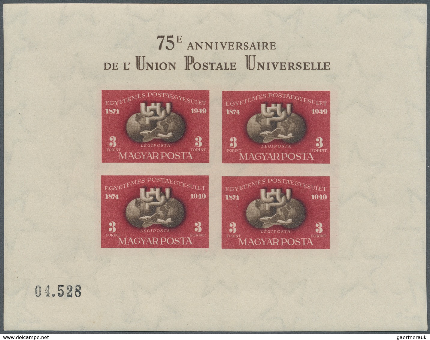 Ungarn: 1950, 2. Juli. Blockpaar: 75 Jahre Weltpostverein (UPU) (1949). Michel 1050 € - Covers & Documents