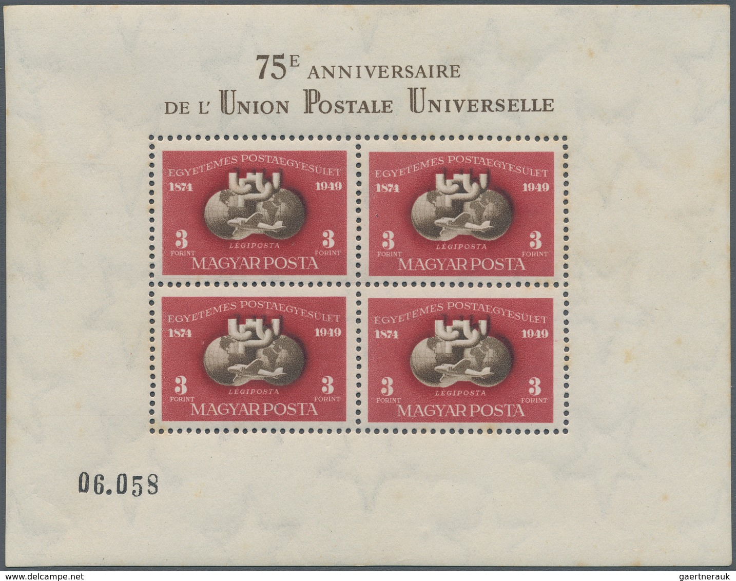 Ungarn: 1950, 2. Juli. Blockpaar: 75 Jahre Weltpostverein (UPU) (1949). Michel 1050 € - Covers & Documents