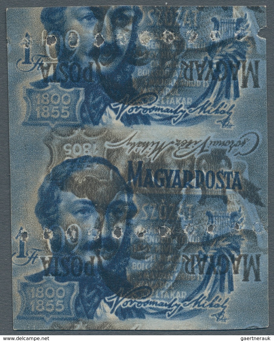 Ungarn: 1955, Hungarian Poets, 1 Ft Blue, Imperforated Vertical Pair With Additional INVERTED Printi - Covers & Documents