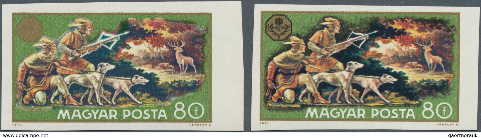 Ungarn: 1971, 80 F "Hunting Exhibition, Hounds", Imperforated, Black Printing Color Omitted. VF Mint - Covers & Documents