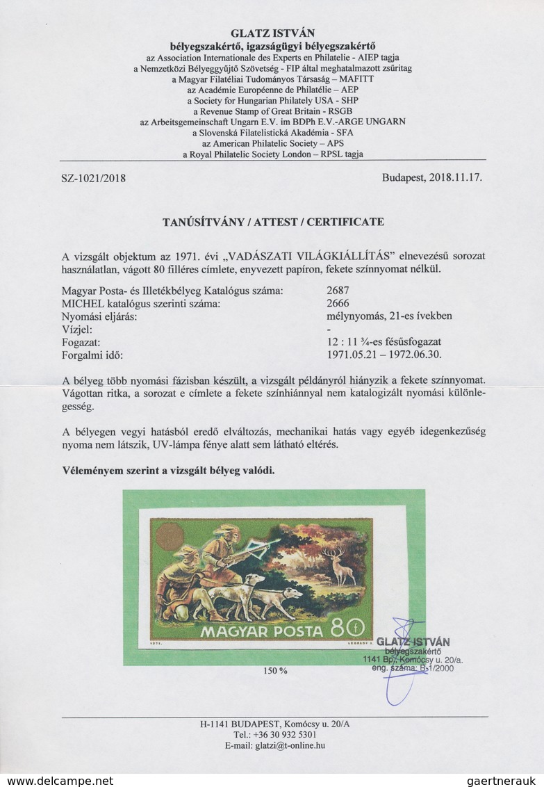 Ungarn: 1971, 80 F "Hunting Exhibition, Hounds", Imperforated, Black Printing Color Omitted. VF Mint - Covers & Documents