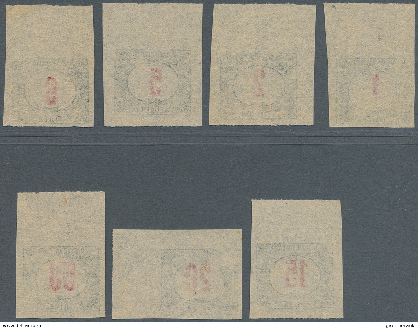 Ungarn - Portomarken: 1915/1919. Postage Due Stamps, Red/green, 7 Values , Imperforated Proofs On Th - Strafport