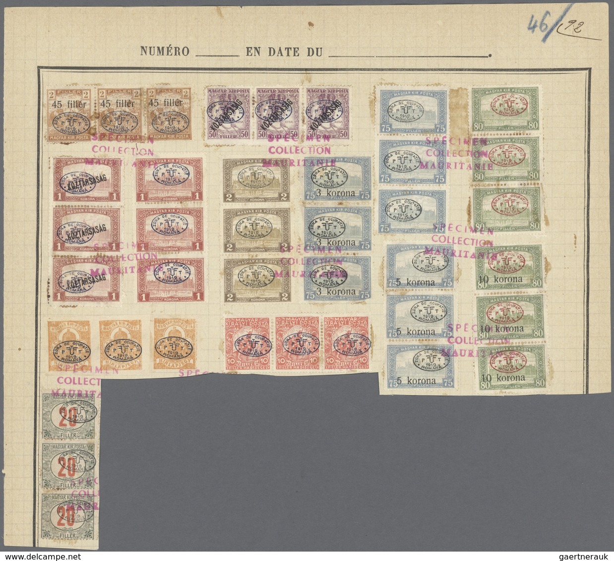 Ungarn - Besetzte Gebiete: Debrecen (Debreczin): 1919. 36 Strips Of 3 On UPU Album Page, Red Overpri - Debreczen