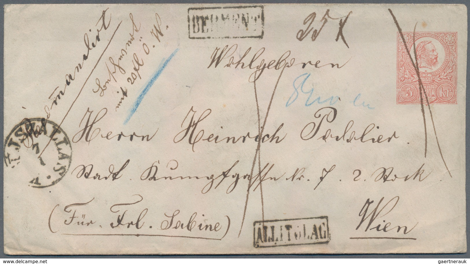 Ungarn - Ganzsachen: 1871, 5 Kr. Ganzsachenumschlag Ab "ISZALAS" Nach Wien, "Rekommandiert" Mit Hand - Postal Stationery