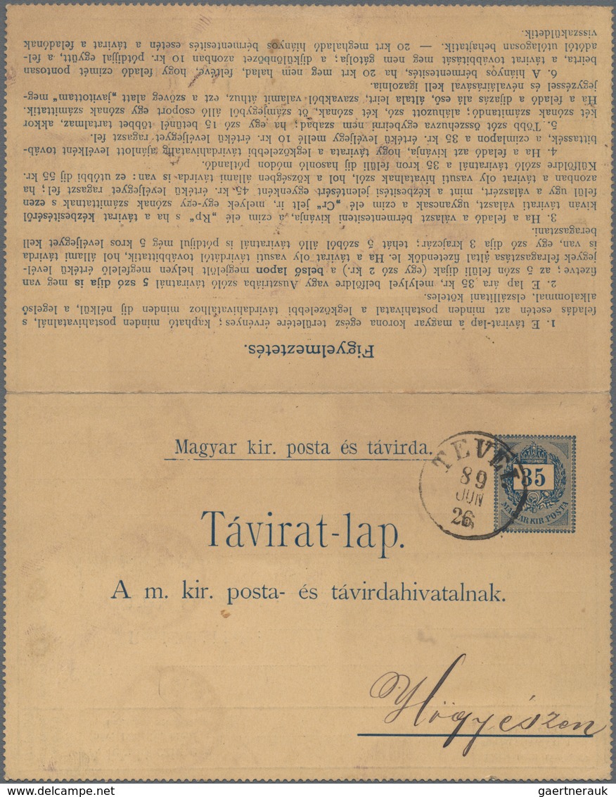 Ungarn - Ganzsachen: 1889. 35 (kr) Blackish-blue/chamois TELEGRAM LETTER CARD, 155 X 97 Mm (hungaria - Postwaardestukken