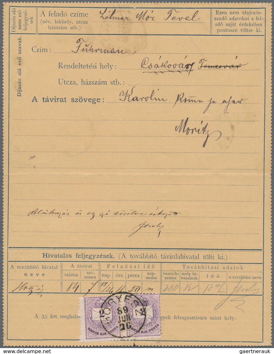 Ungarn - Ganzsachen: 1889. 35 (kr) Blackish-blue/chamois TELEGRAM LETTER CARD, 155 X 97 Mm (hungaria - Postal Stationery