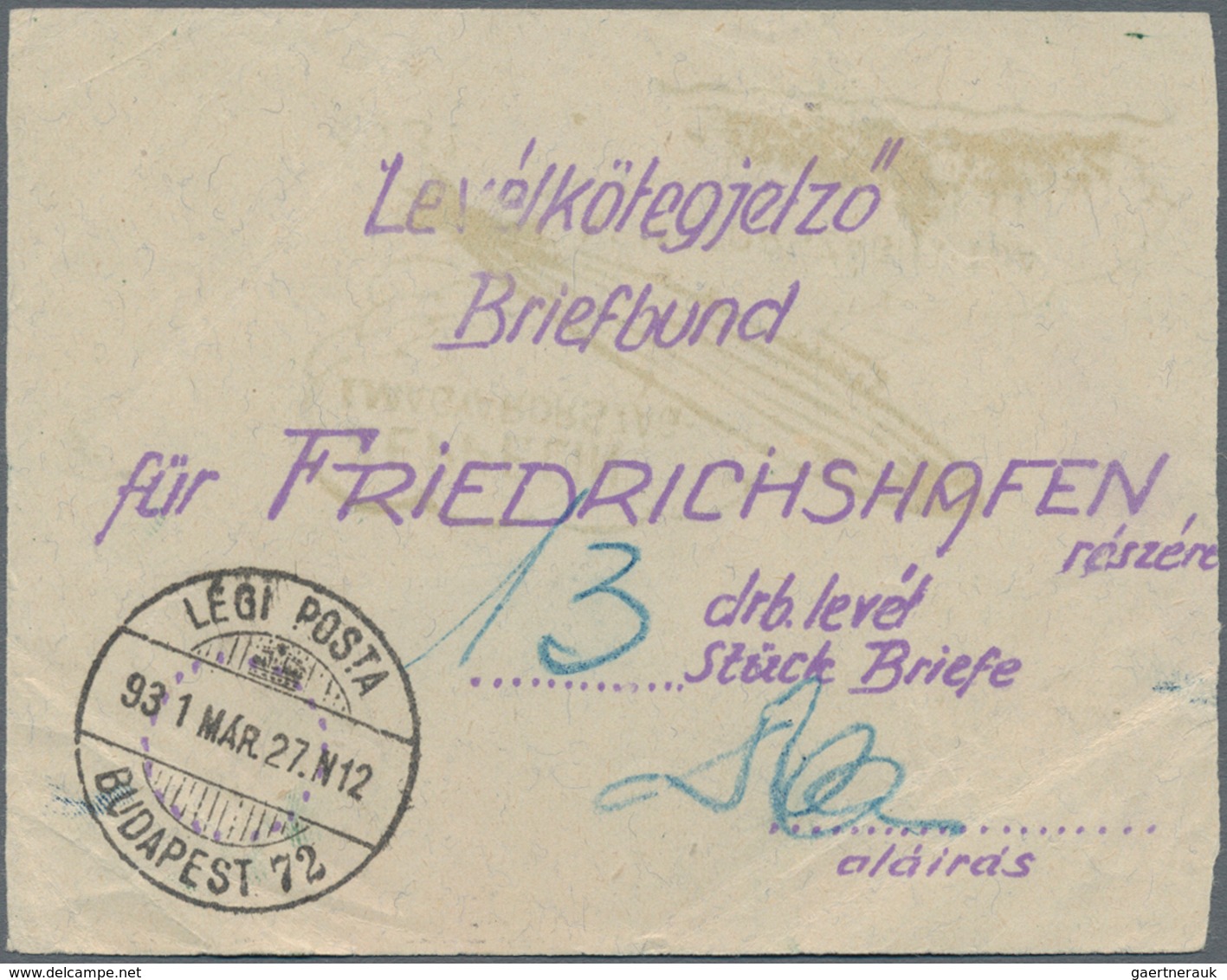 Ungarn - Besonderheiten: 1931, FLIGHT TO HUNGARY, Label For Bundle Of 13 Zeppelin Letters For Return - Andere & Zonder Classificatie