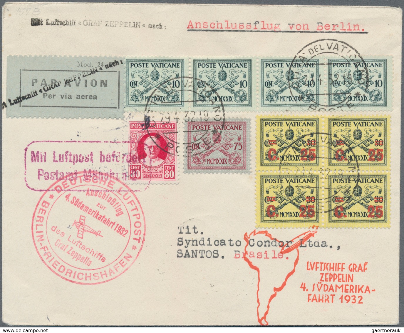 Vatikan: 1932. Vatikan-Zuleitung Zur 4. SAF 1932 Mit Anschlußflug Berlin Mit Grandioser VATIKAN-Fran - Andere & Zonder Classificatie