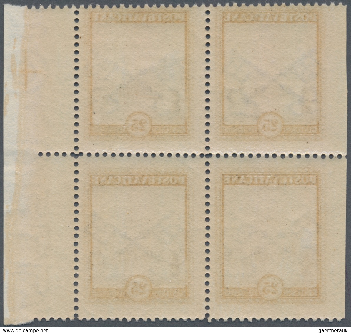 Vatikan: 1933, Vatican Palace 25c. Black/black-olive Block Of Four From Right Margin IMPERFORATE At - Other & Unclassified