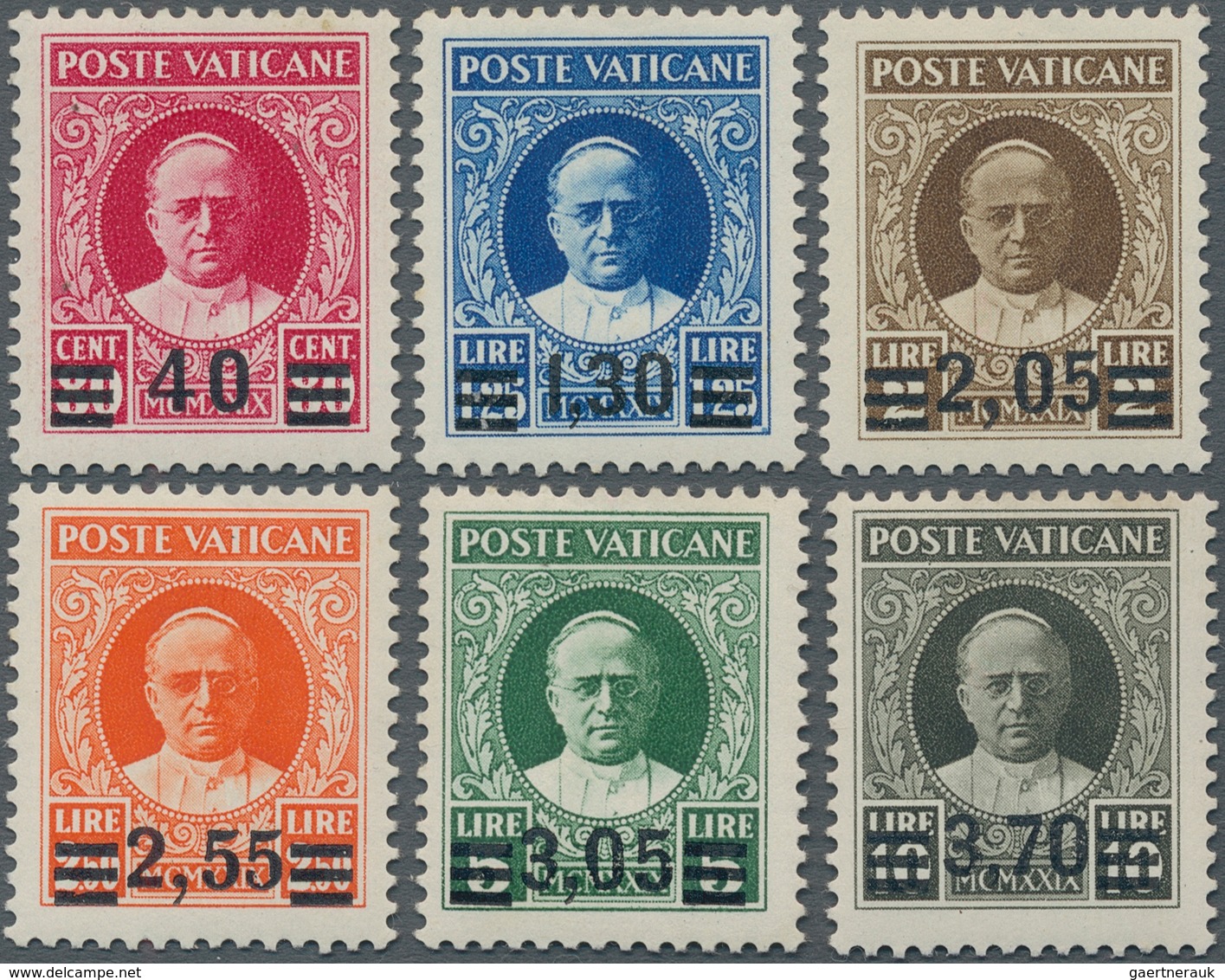 Vatikan: 1934 Provisionals, Complete Set Of Six, Mint Never Hinged, 1,30l. With Little, Lightly Brow - Other & Unclassified