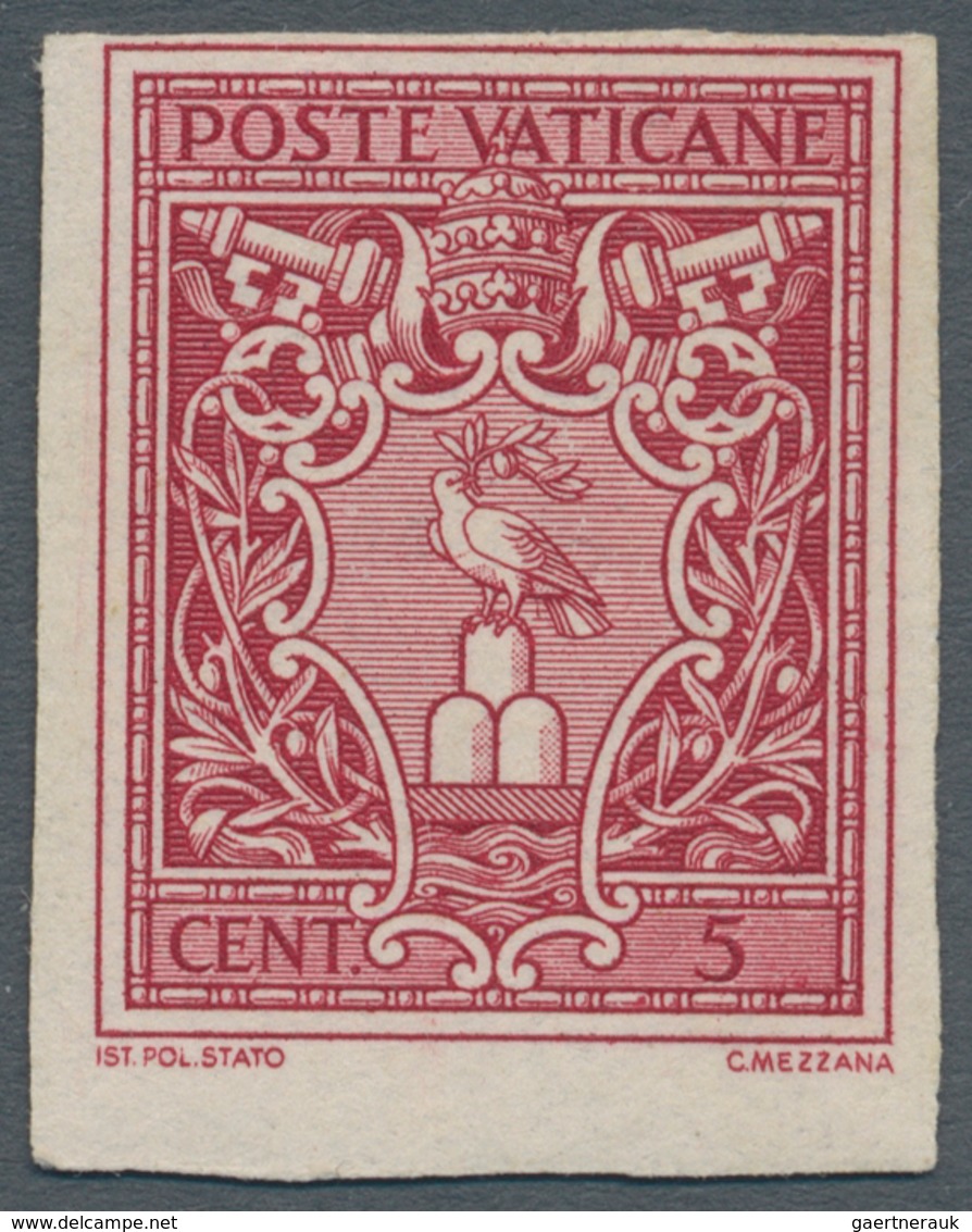 Vatikan: 1940, 5 C Carmine Definitive, IMPERFORATED, VF Mint Never Hinged Condition. Certificate Cil - Otros & Sin Clasificación