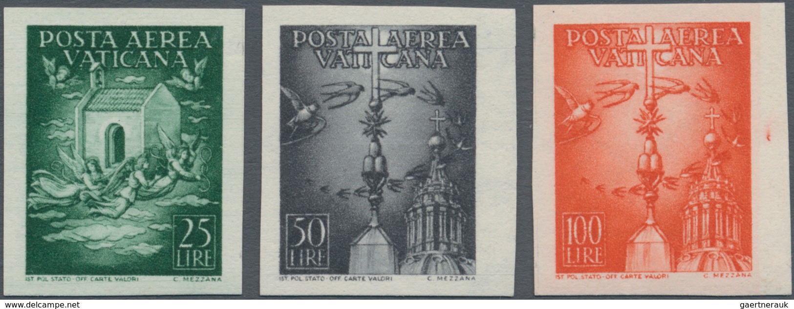 Vatikan: 1947, 25 L Deep Emerald, 50 L Grey-black And 100 L Orange Airmail Stamps, All Three Stamps - Other & Unclassified