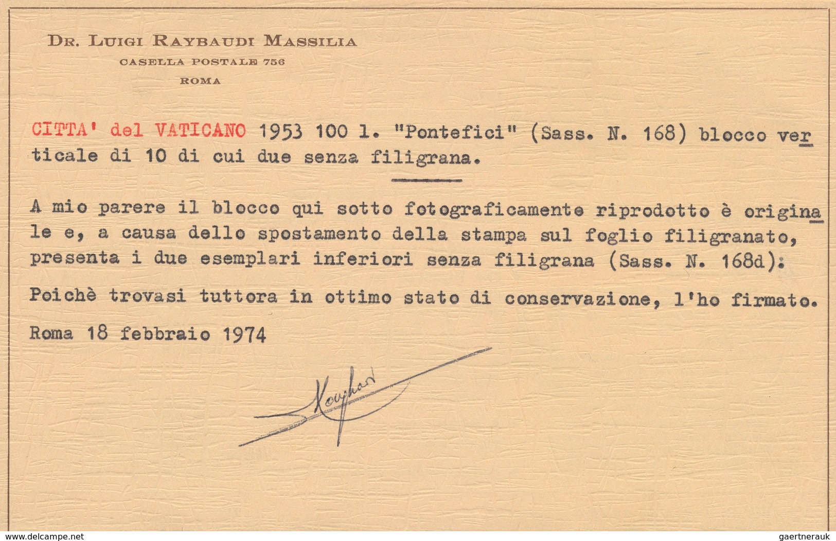 Vatikan: 1953, 100 L Brown-lilac/black Definitive "popes", Vertical Block Of 10 With Sheet Margins, - Autres & Non Classés