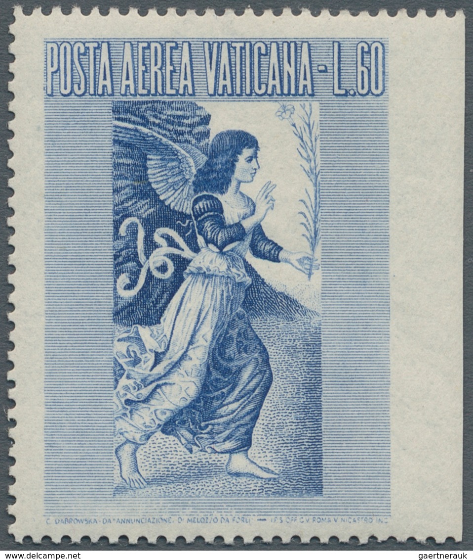 Vatikan: 1956, 60 L Ultramarine Airmail Stamp "Archangel Gabriel", IMPERFORATED At Right Side. VF Mi - Other & Unclassified