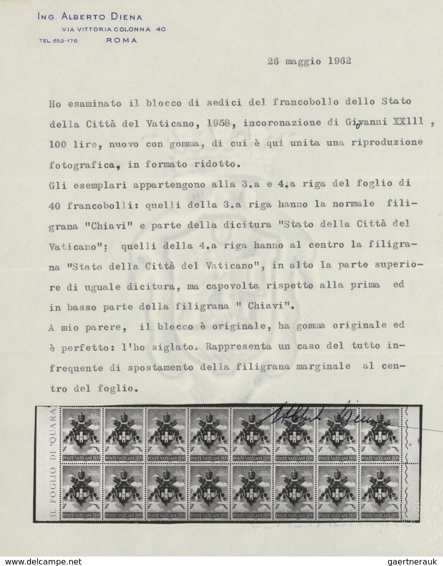 Vatikan: 1959, 100 L "coronation Of Pope Johannes XXIII.", Block Of 16 (8 X 2, Folded) With Lateral - Sonstige & Ohne Zuordnung