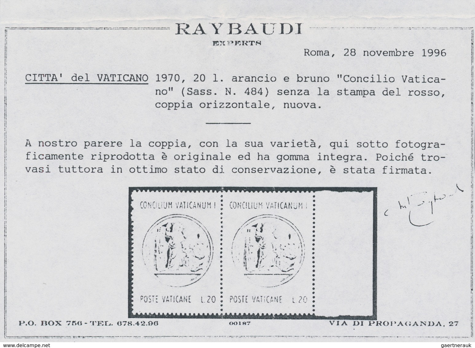 Vatikan: 1970, 20 L "Ecumenical Concile", Printing Color Red Missing, Therefore Stamp Colors Yellow/ - Andere & Zonder Classificatie