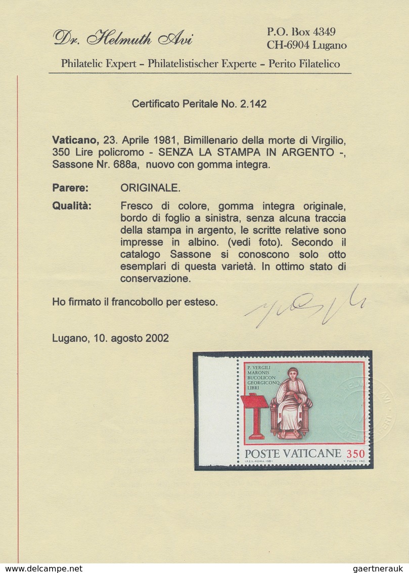 Vatikan: 1981, 350 L "P. Vergilius Maro" From Left Margin, Printing Color Silver (inscription At Rig - Sonstige & Ohne Zuordnung
