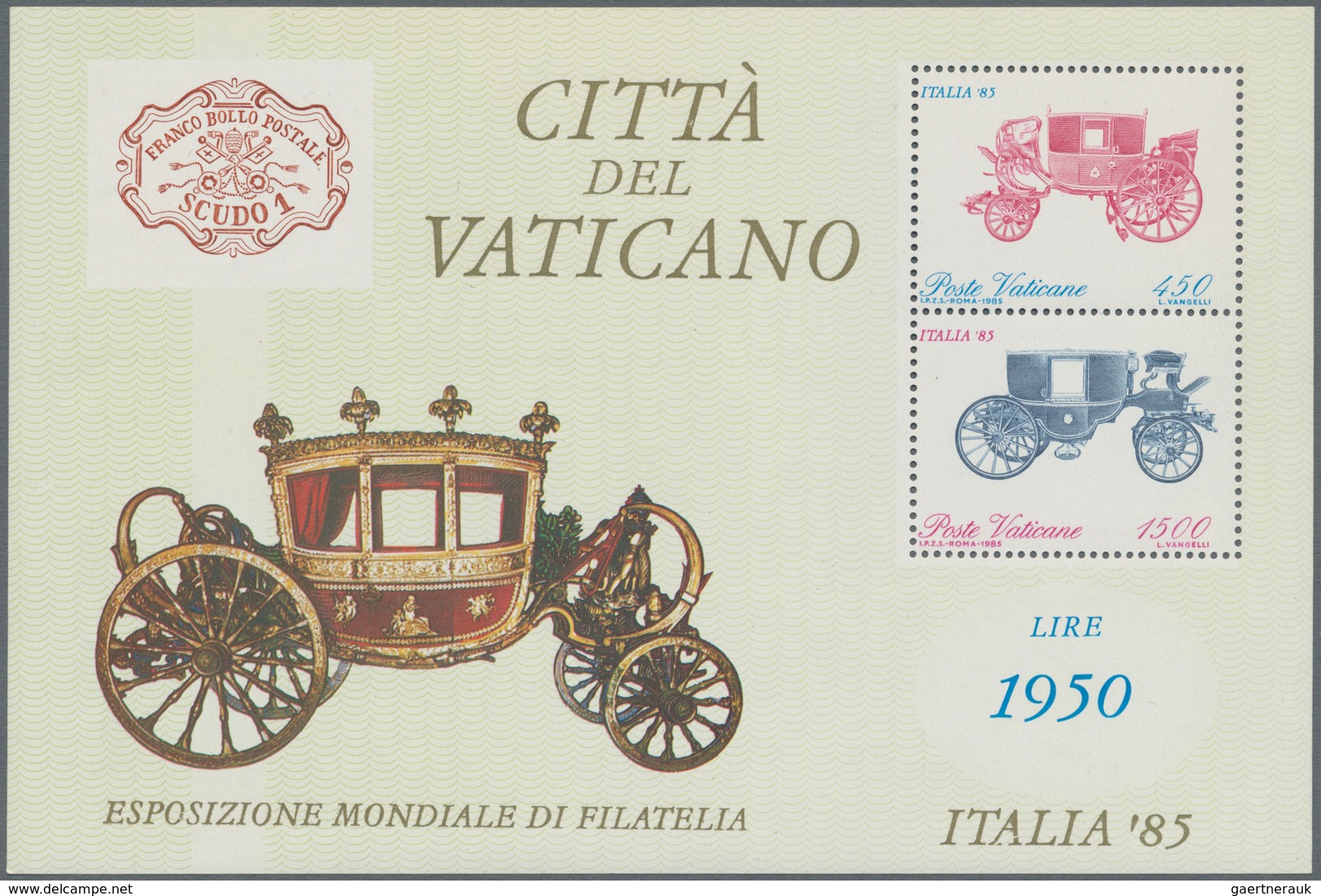 Vatikan: 1985, Stamp Exhibition ITALIA '85, Souvenir Sheet With Background Printing In Green Instead - Andere & Zonder Classificatie