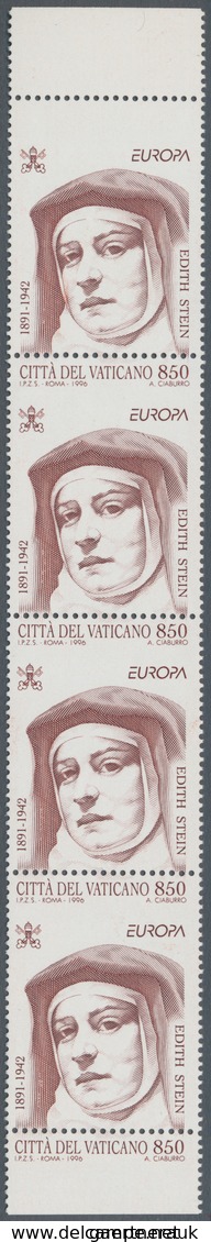 Vatikan: 1996, 850 L Brown "Europa, Edith Stein", Vertical Strip Of 4 With Margins At Top And At Bot - Sonstige & Ohne Zuordnung