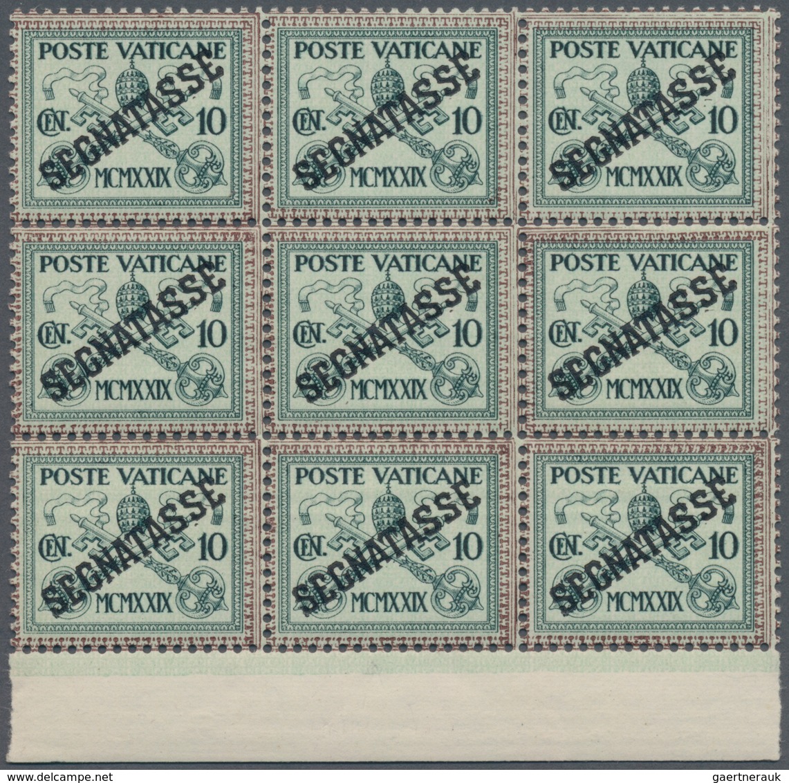 Vatikan - Portomarken: 1931, 10 C Dark-green/light-green In Block Of Six, Mint Never Hinged, Signed - Postage Due