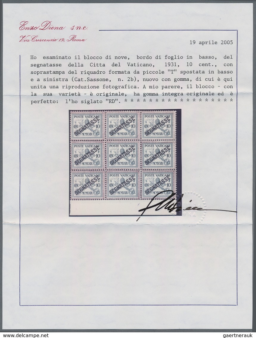 Vatikan - Portomarken: 1931, 10 C Dark-green/light-green In Block Of Six, Mint Never Hinged, Signed - Postage Due