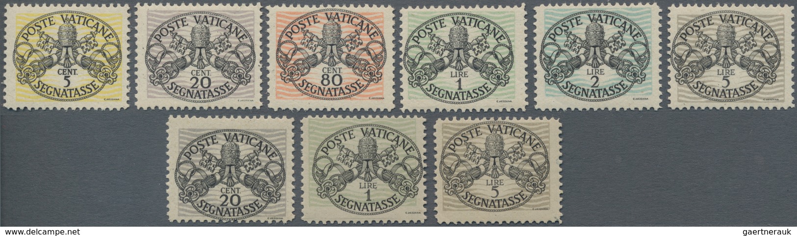 Vatikan - Portomarken: 1946, Coat Of Arms, 5c.-5l. Thick Waves, Normal And Grey Paper, Complete Set - Strafport