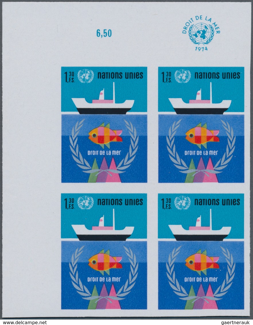 Vereinte Nationen - Genf: 1974. IMPERFORATE Corner Block Of 4 For The Issue "Law Of The Sea" Showing - Unused Stamps