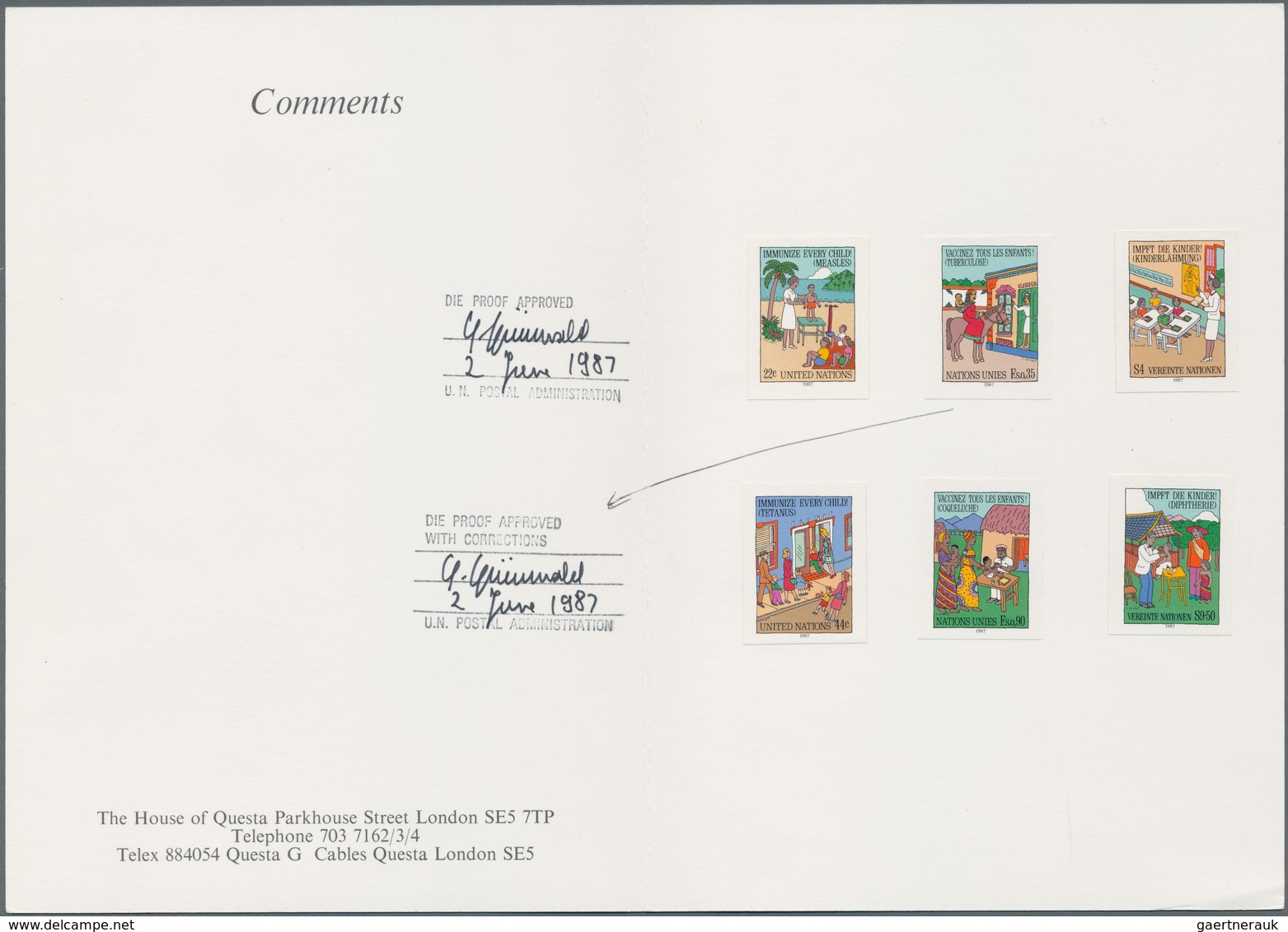 Vereinte Nationen - Genf: 1987. Children's Vaccination. Die Proofs For The Issues Of New York (Mi #5 - Unused Stamps