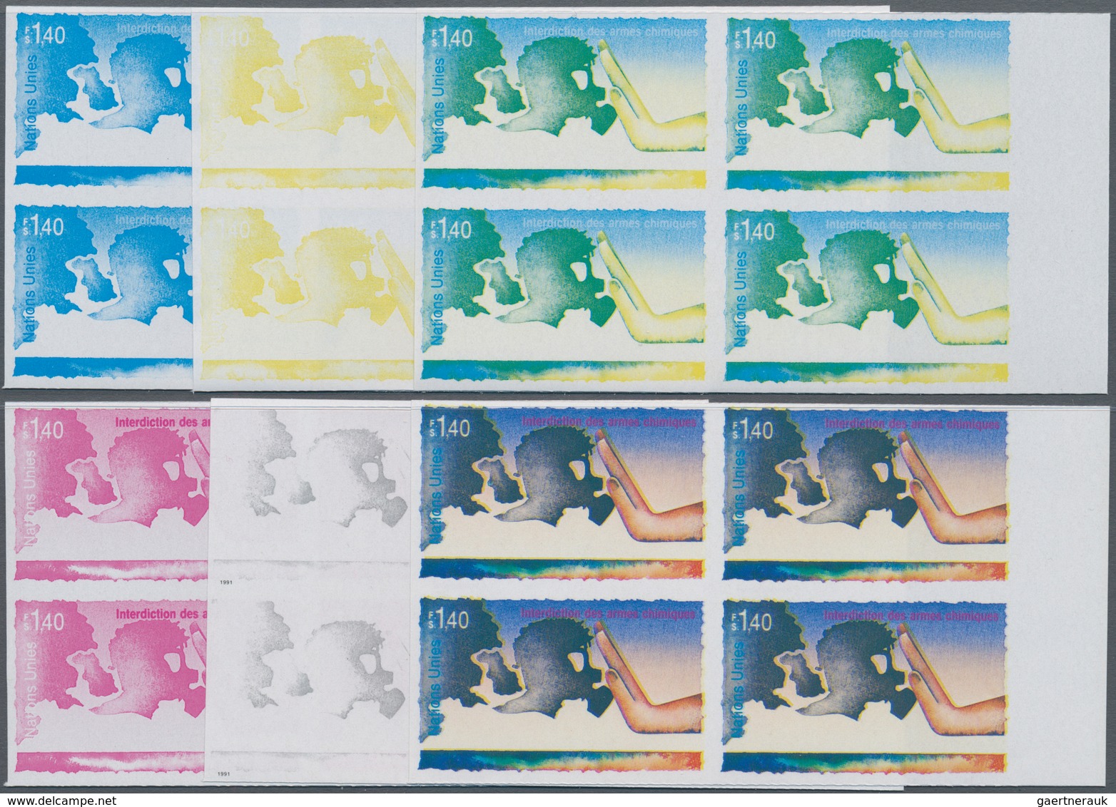 Vereinte Nationen - Genf: 1991, Verbot Von Chemischen Waffen 1.40 Fr. 'Hand Und Gasmaske' In Sechs V - Unused Stamps