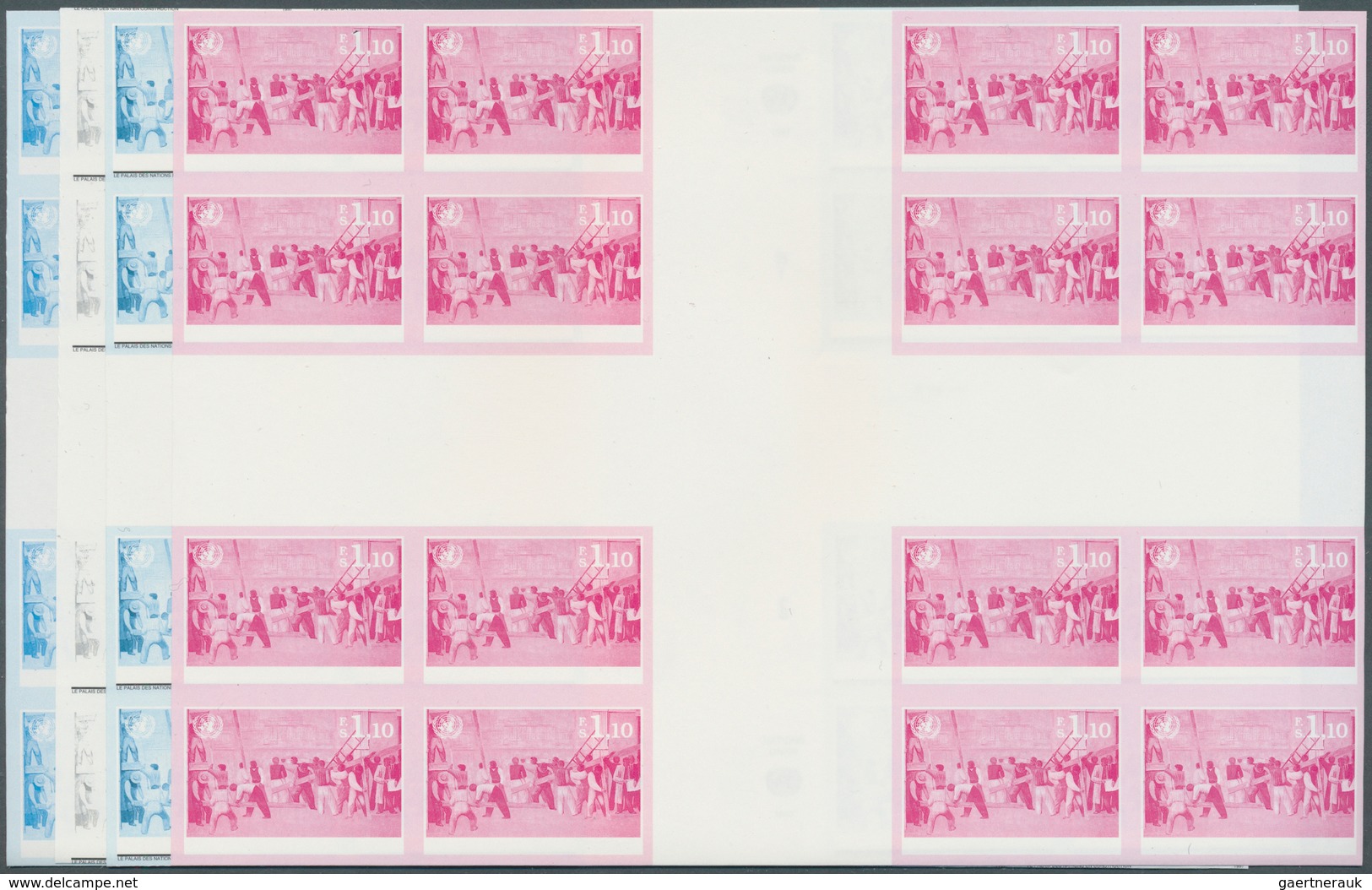Vereinte Nationen - Genf: 1997. Imperforate Progressive Proof (8 Phases) In Cross Gutter Blocks Of 4 - Unused Stamps